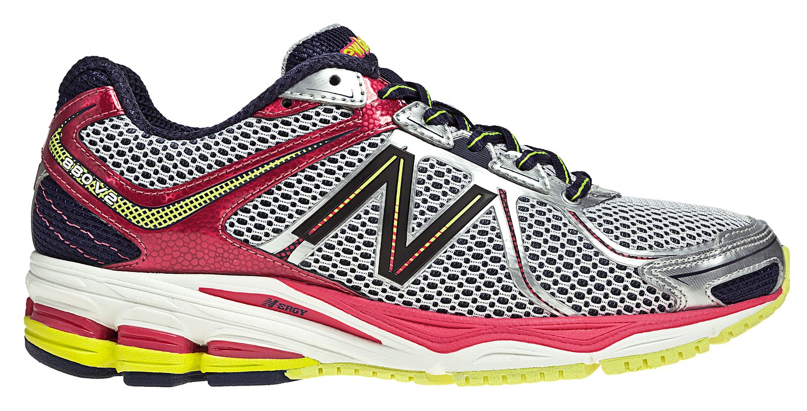 New Balance 880v2, Silver with Raspberry & Lime Green