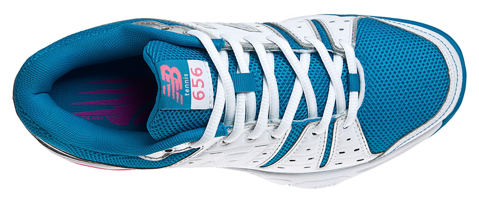 New Balance 656, White with Blue Atoll &amp; Diva Pink