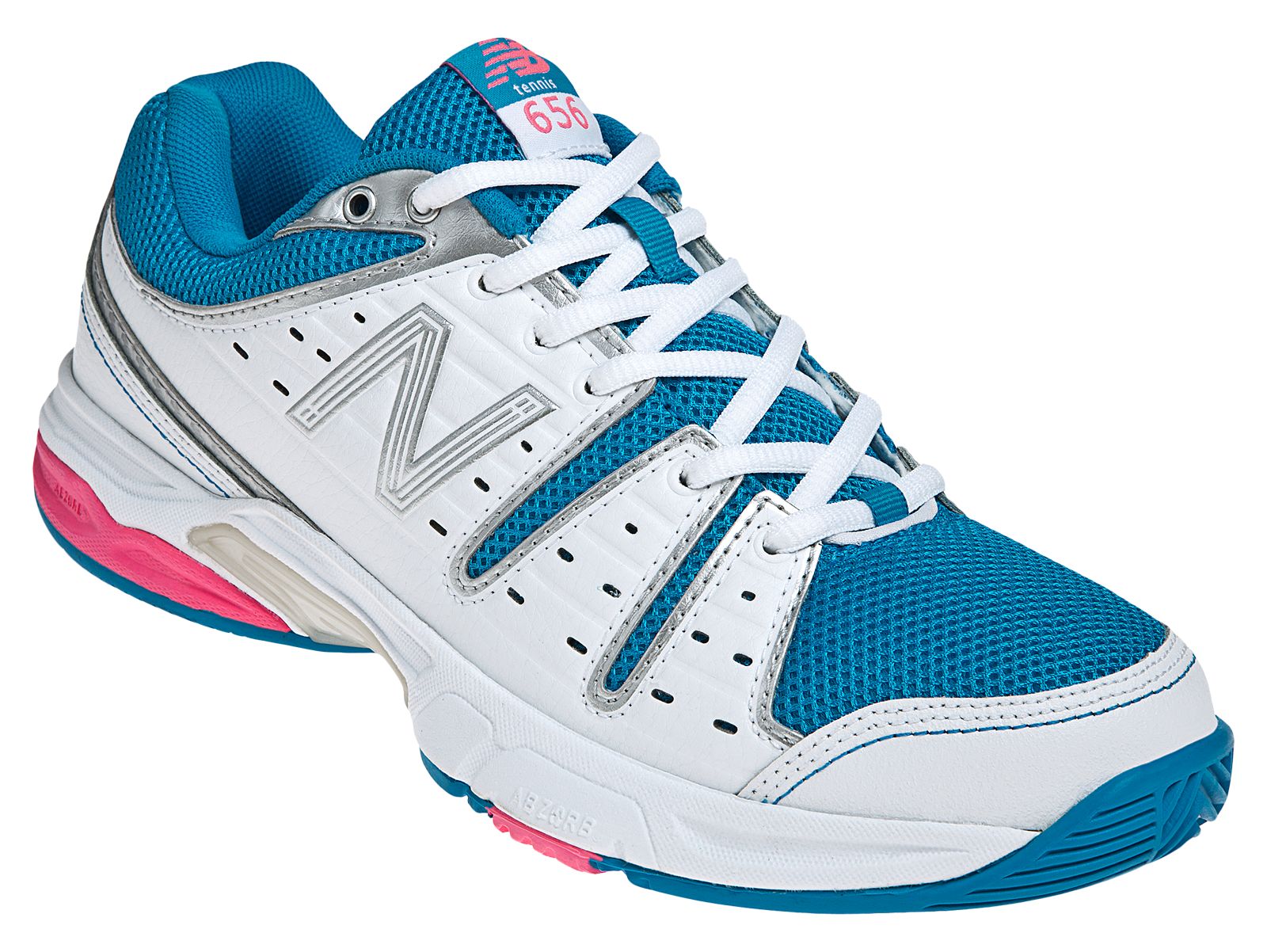 New Balance 656, White with Blue Atoll &amp; Diva Pink