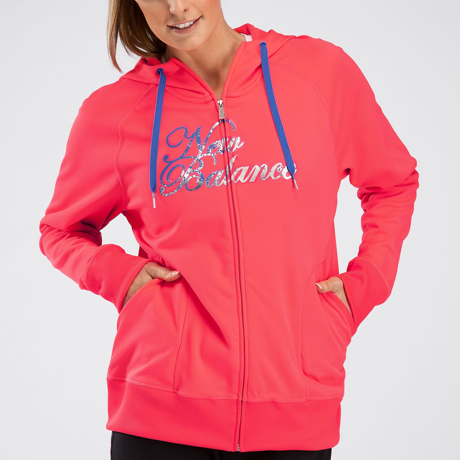 Tech Script Zip Thru Hoodie, Diva Pink