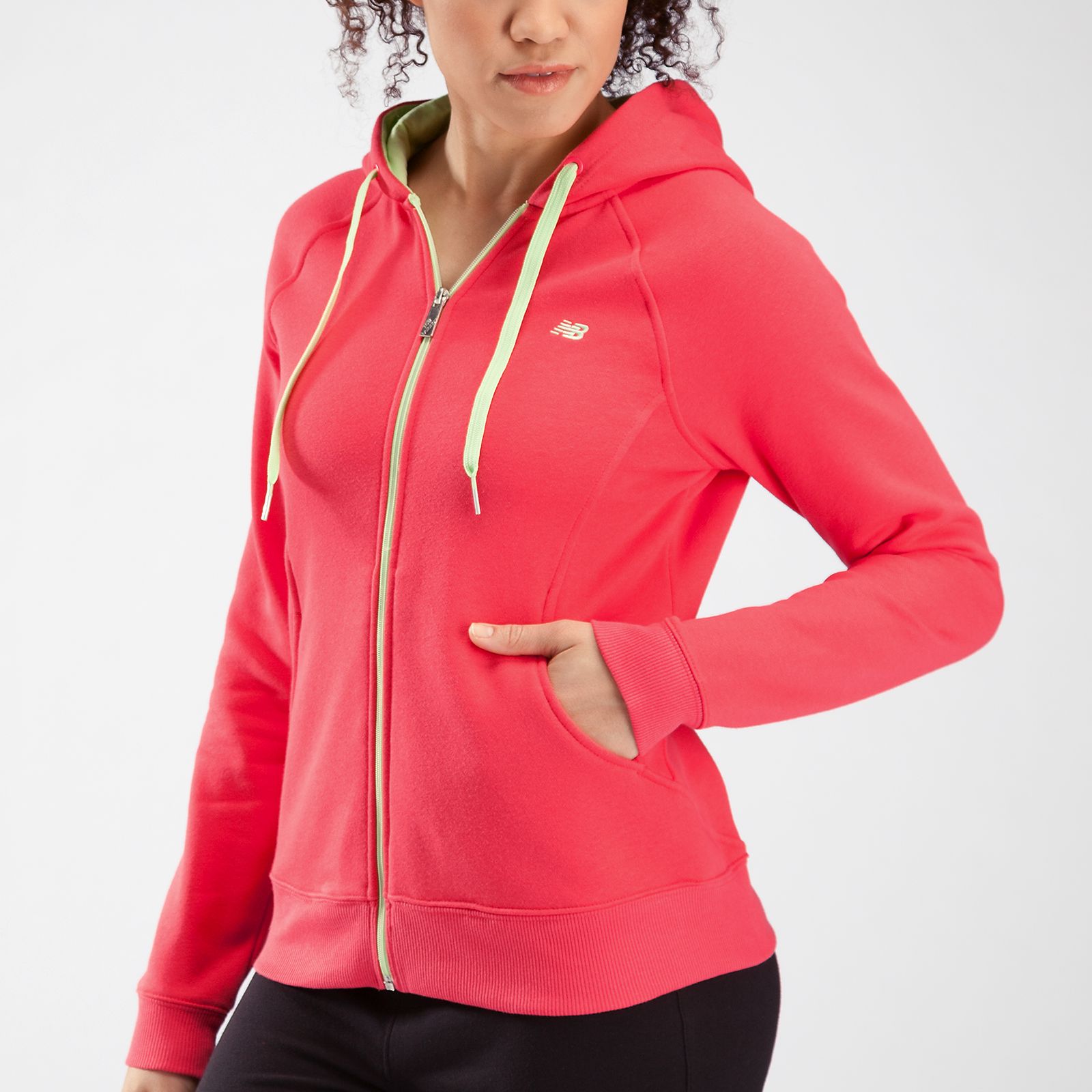 Essentials Full Zip Hoodie, Diva Pink with Paradise Green