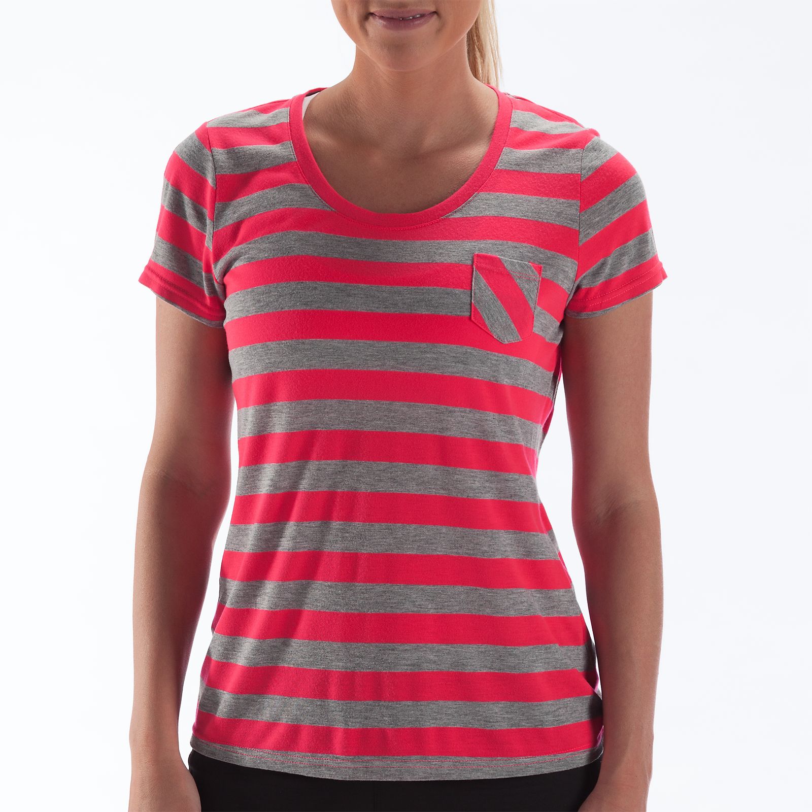 Striped Short Sleeve Tee, Diva Pink with Heather Grey