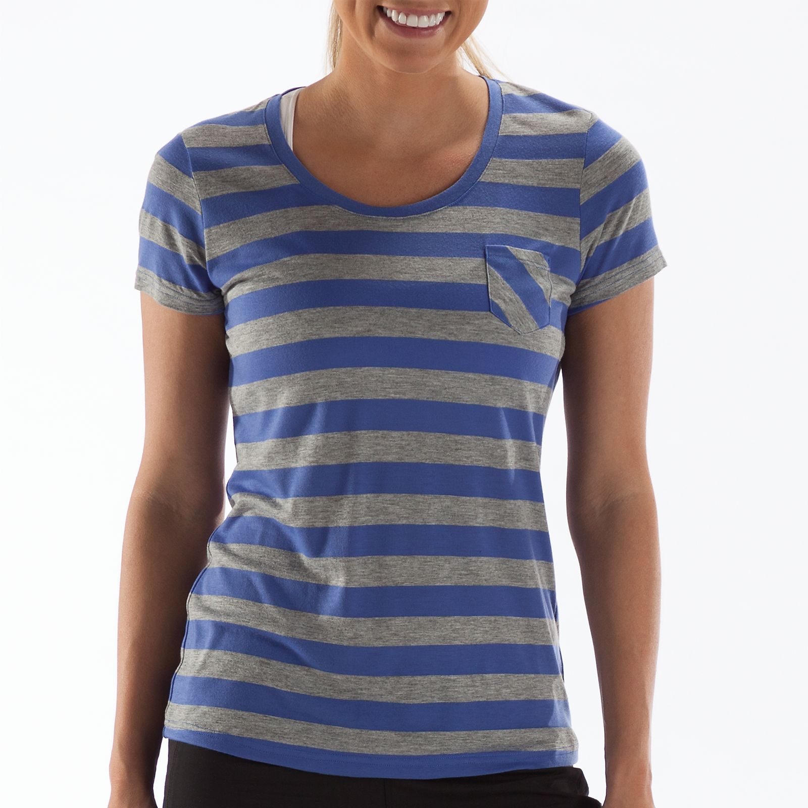 Striped Short Sleeve Tee, Dazzling Blue with Heather Grey