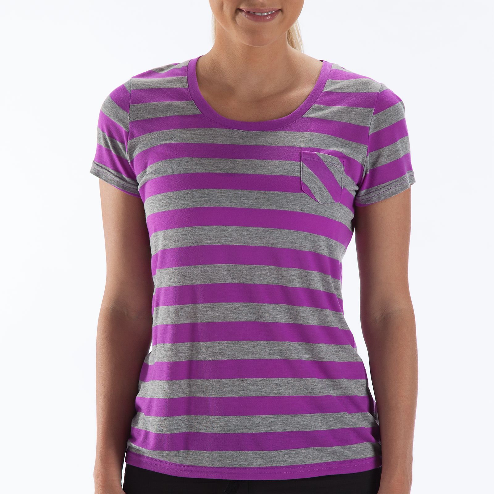 Striped Short Sleeve Tee, Purple Cactus Flower with Athletic Grey