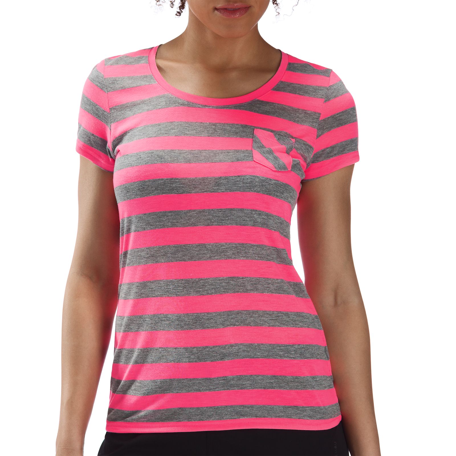 Striped Short Sleeve Tee, Neon Pink with Grey