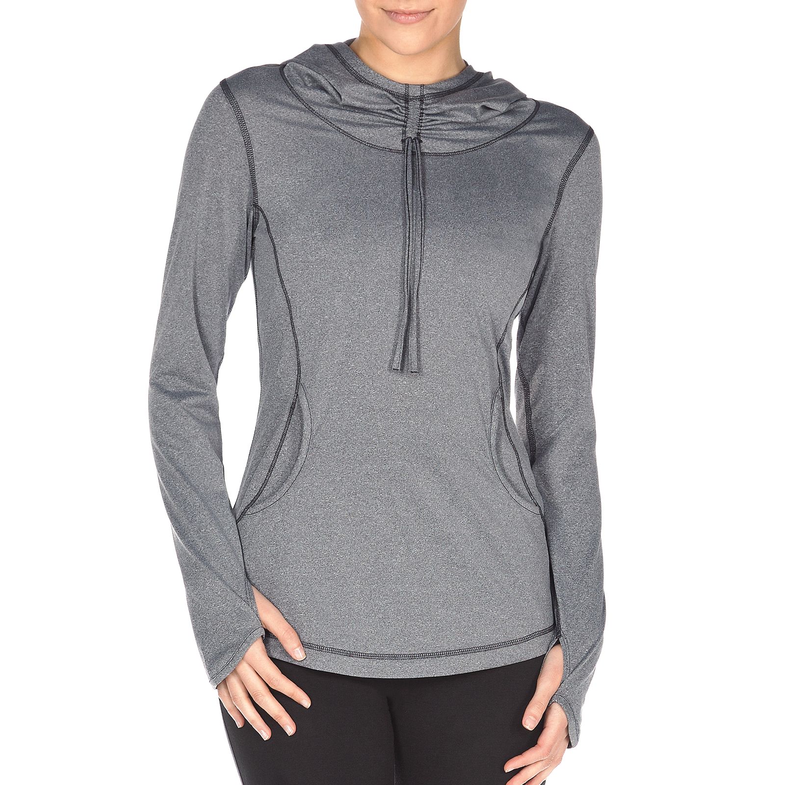 Long Sleeve Hooded Tee, Grey with Black
