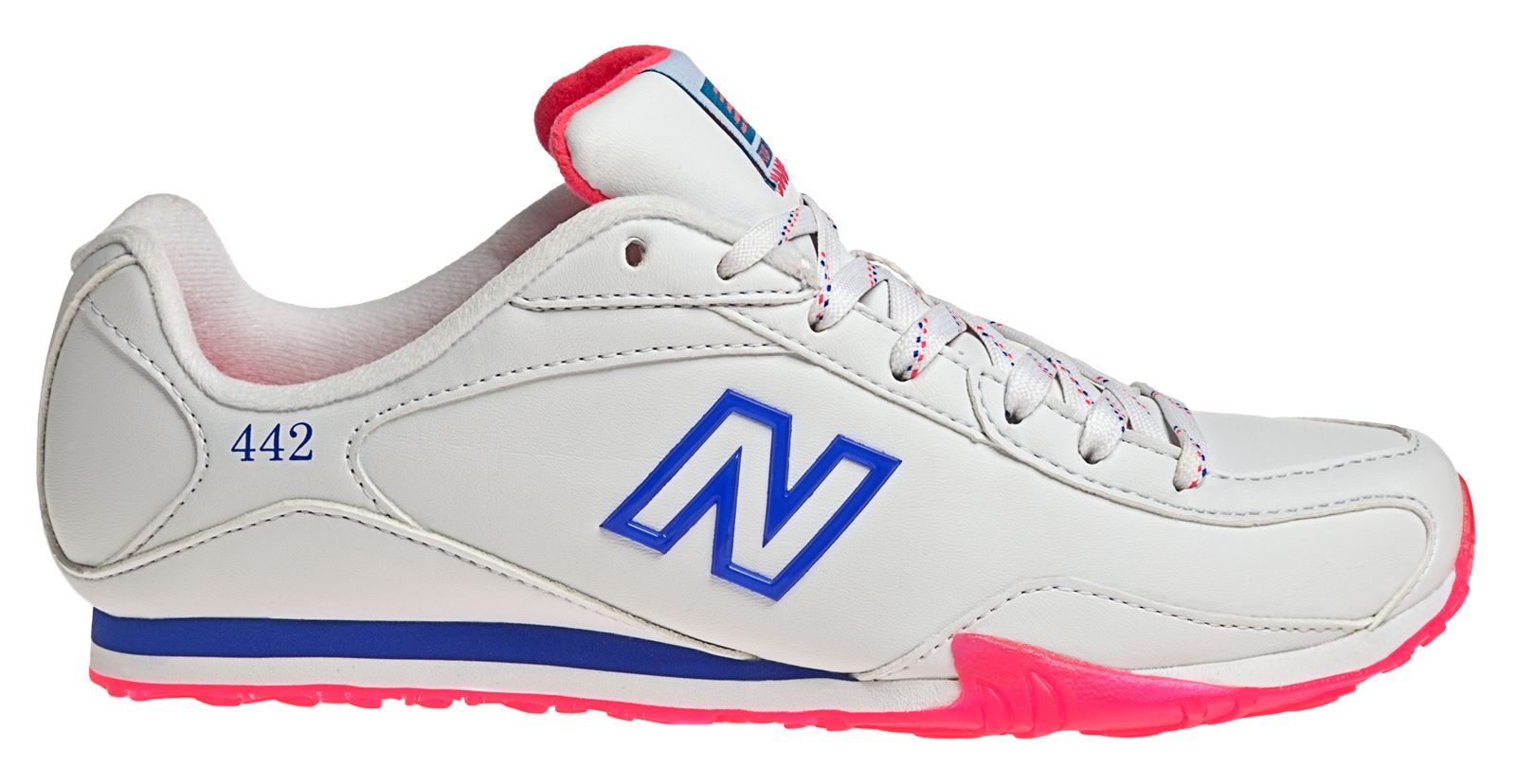 New Balance 442, White with Diva Pink & Blue