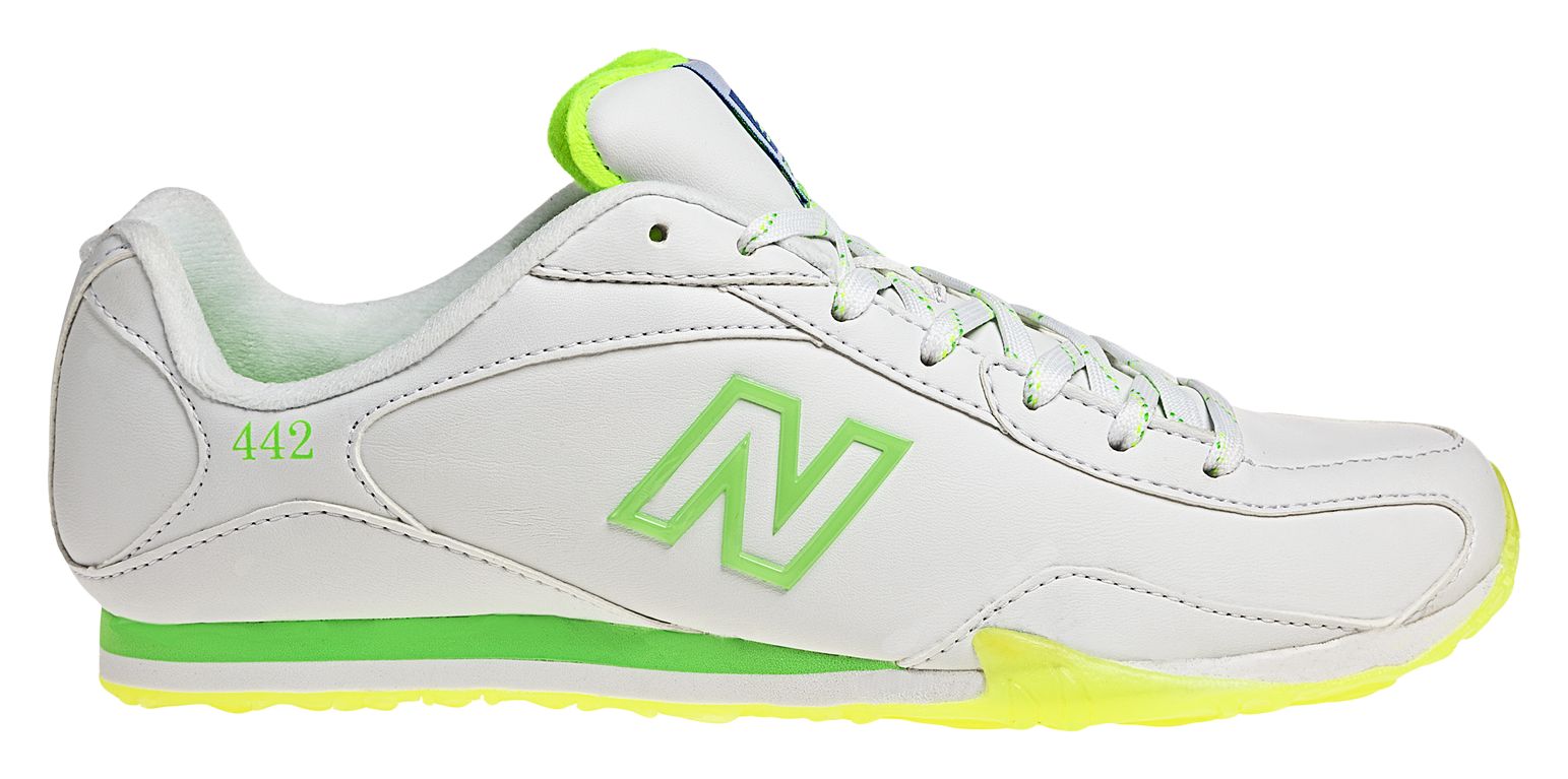 New Balance 442, White with Neon Green &amp; Yellow