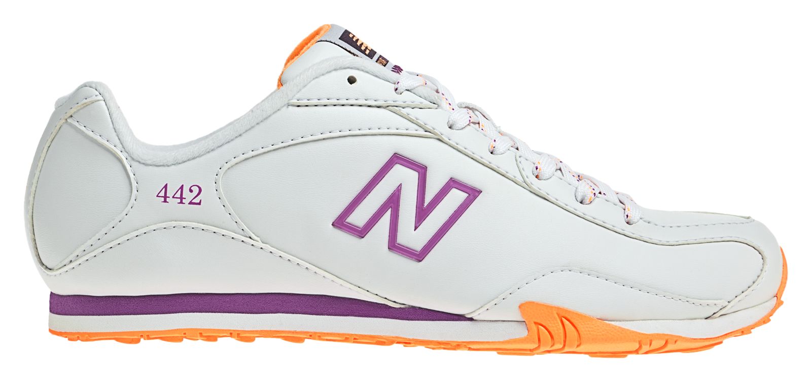 New Balance 442, White with Orange & Purple