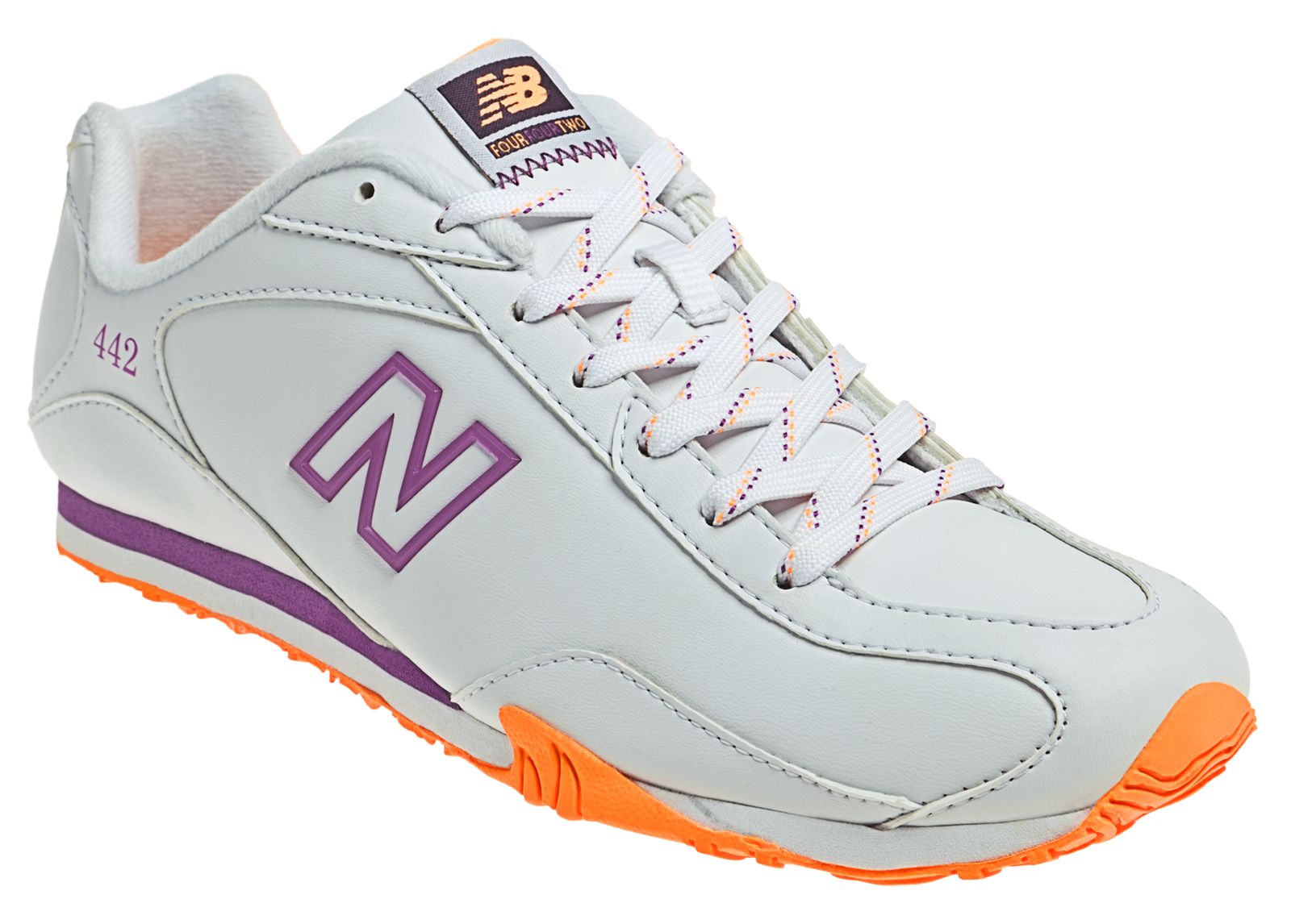 New Balance 442, White with Orange &amp; Purple