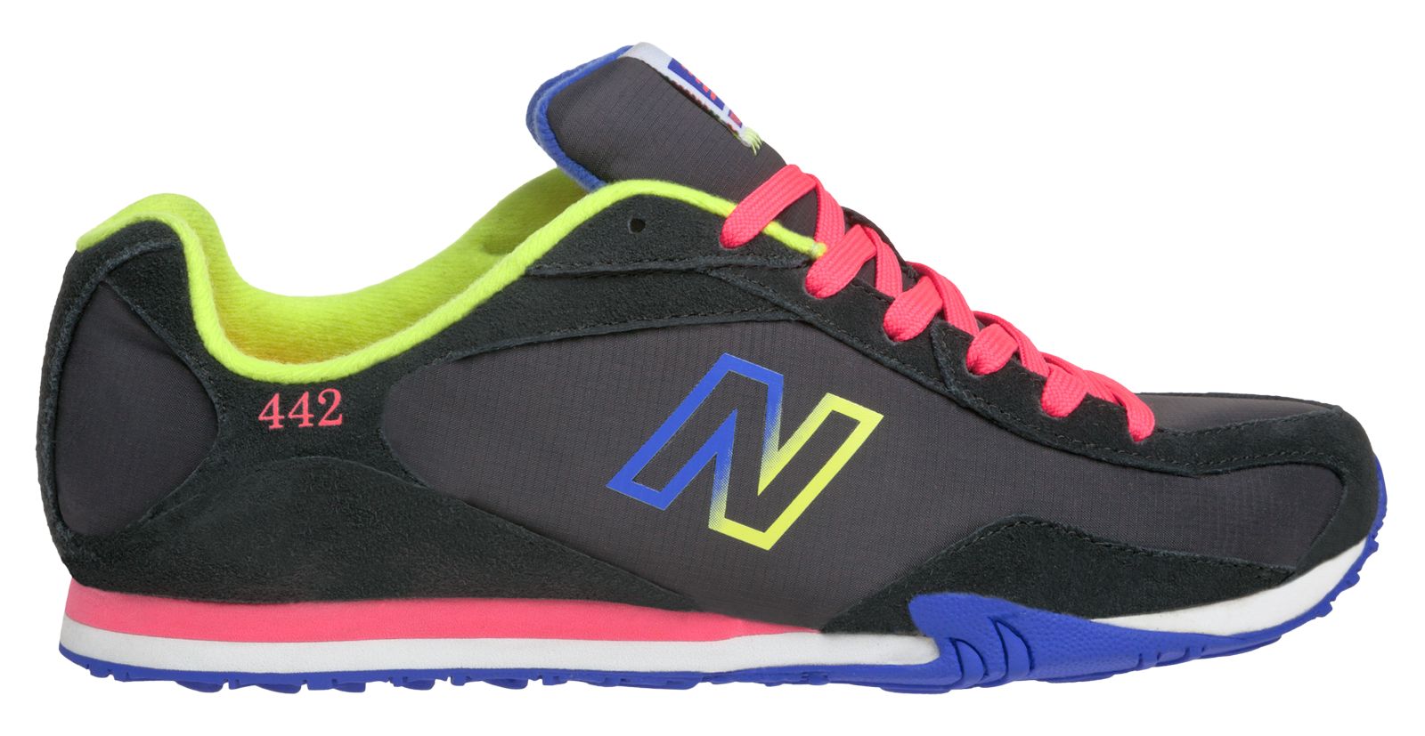 New Balance 442, Black with Neon Blue & Lime
