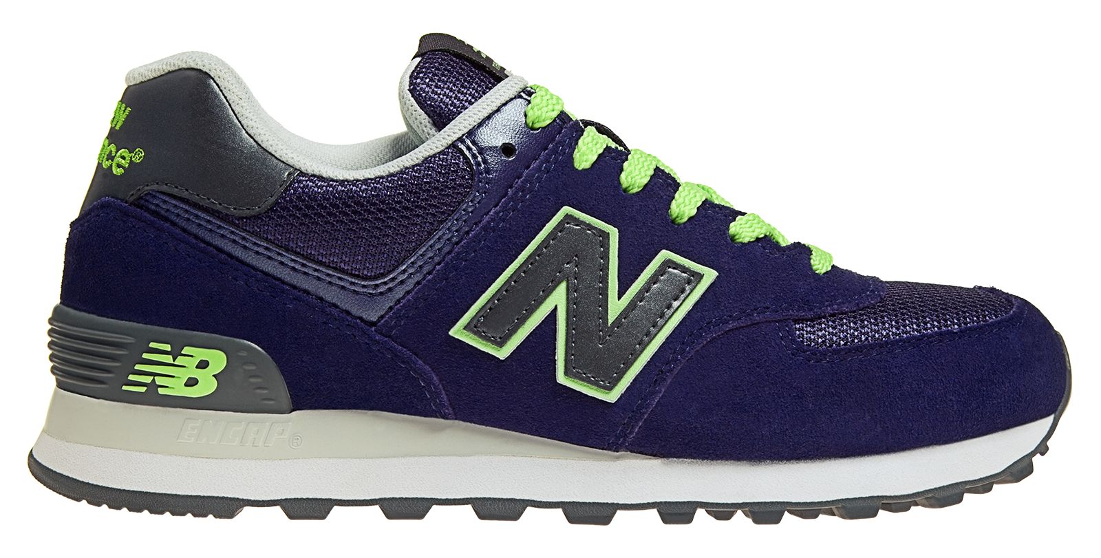 New Balance 574, Navy with Titanium & Lime Green