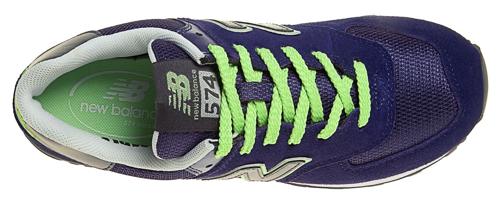 New Balance 574, Navy with Titanium &amp; Lime Green