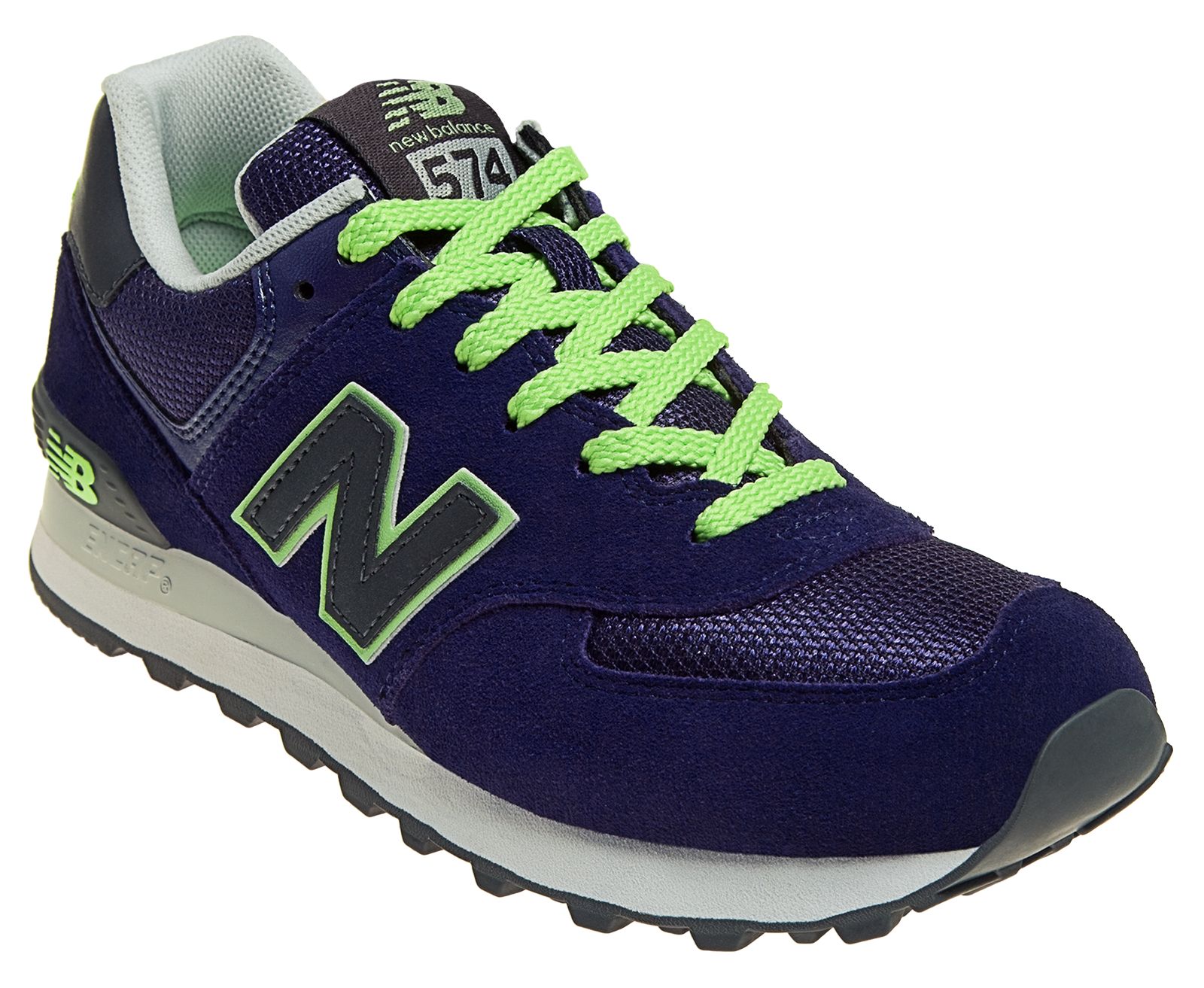 New Balance 574, Navy with Titanium &amp; Lime Green