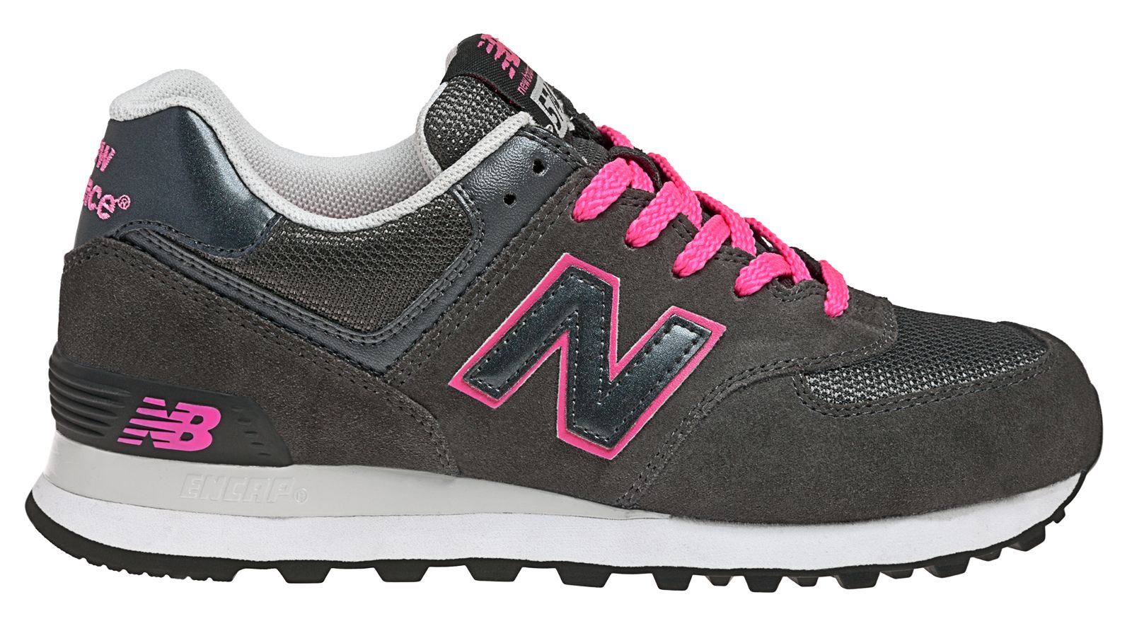 New Balance 574, Dark Grey with Diva Pink