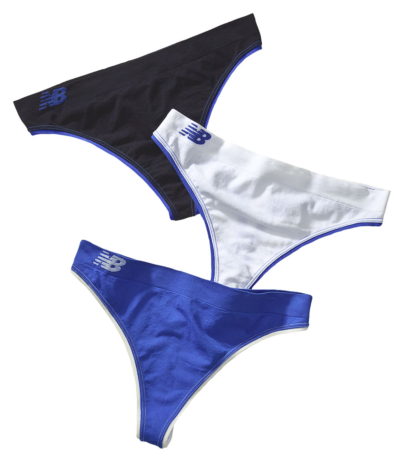 Seamless Thong (3 pack), Blue with Black & White