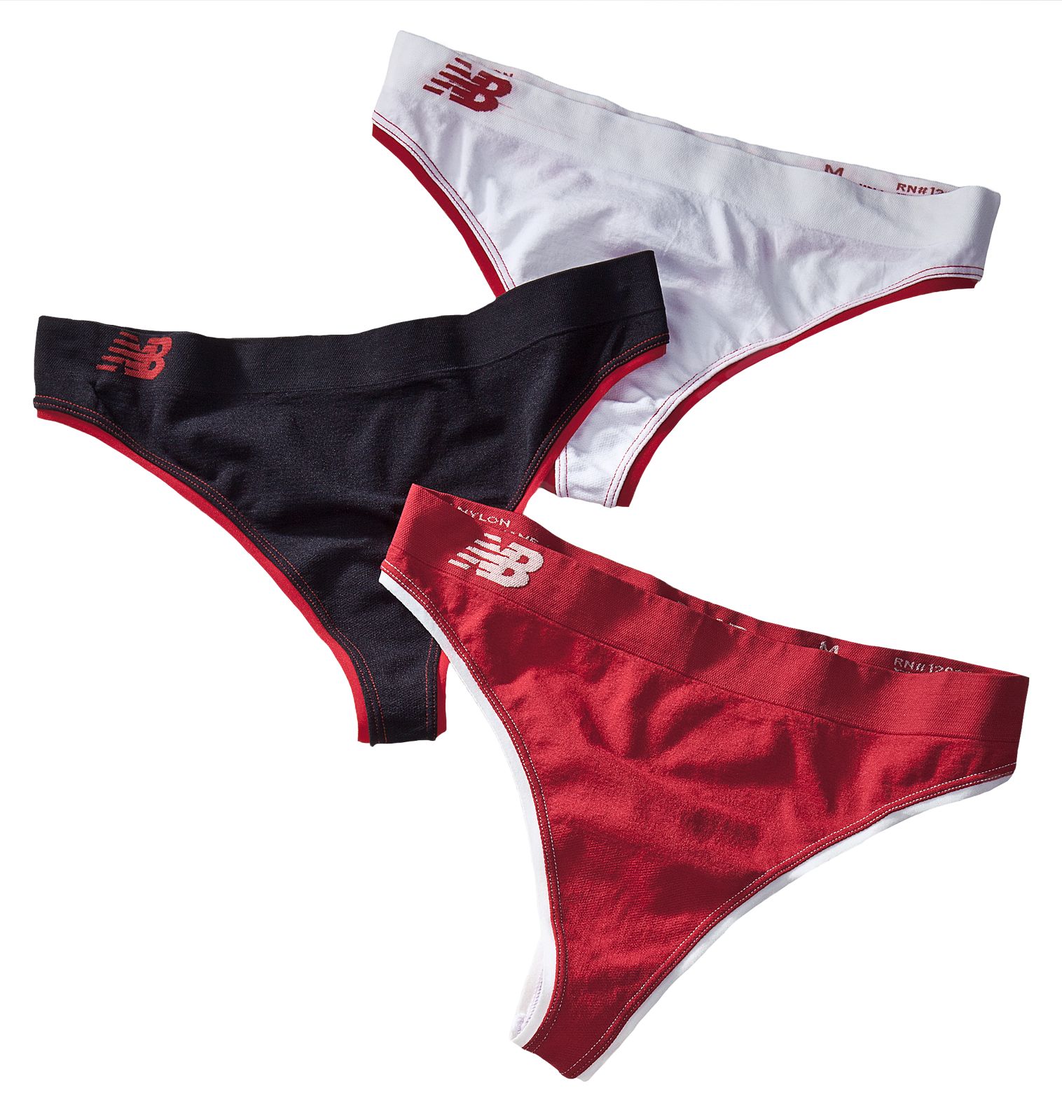 Seamless Thong (3 pack), Red with Black & White