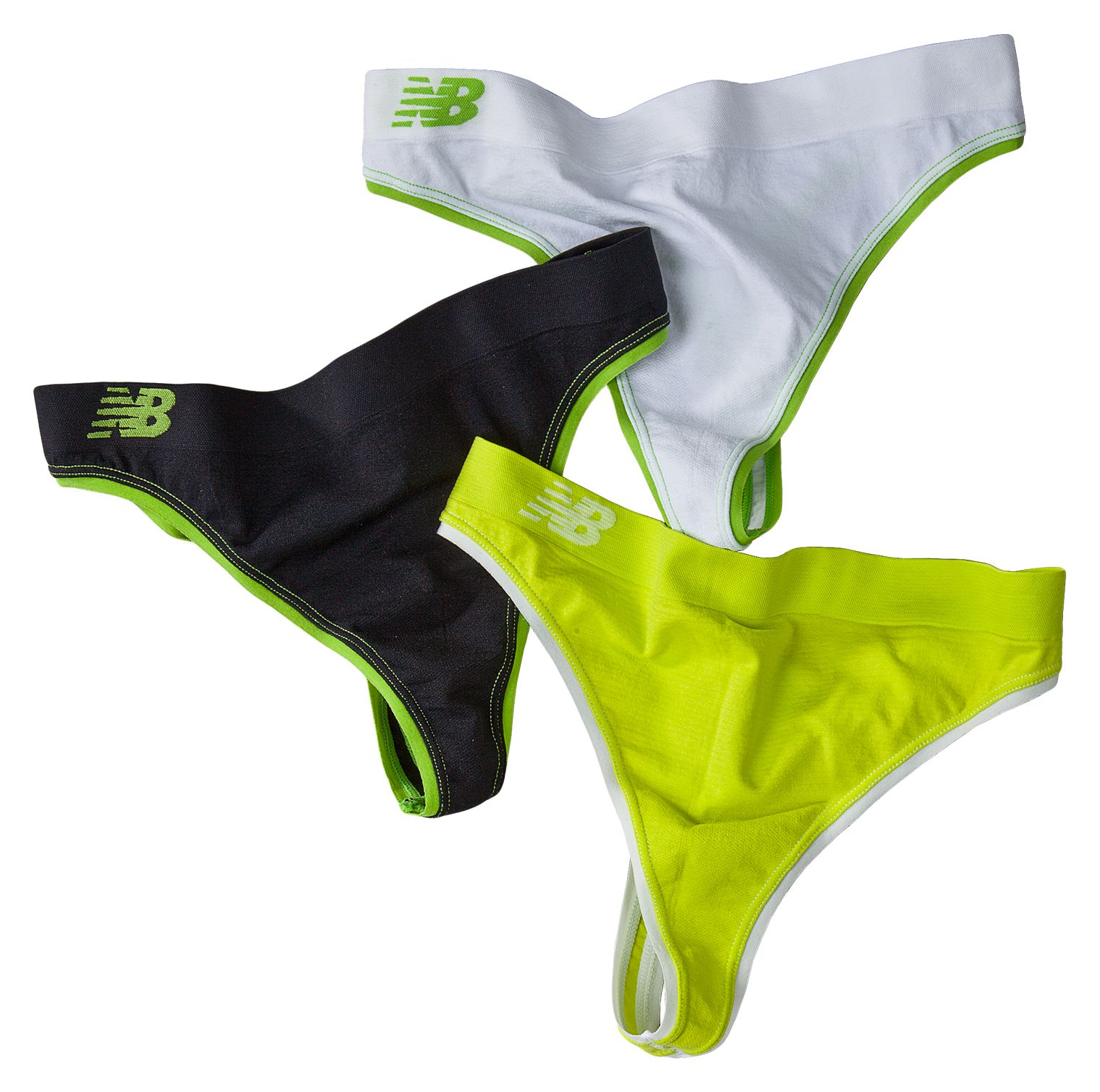 Seamless Thong (3 pack), Lime Green with Black & White
