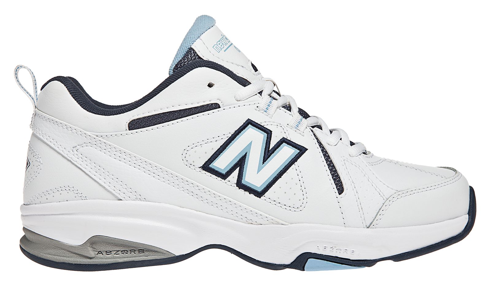 New Balance 624, White with Navy & Light Blue
