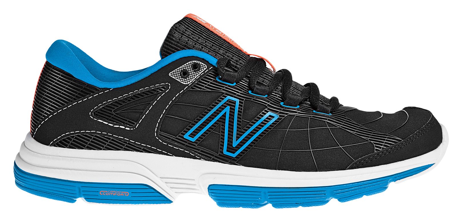New Balance 813, Black with Electric Blue & Orange