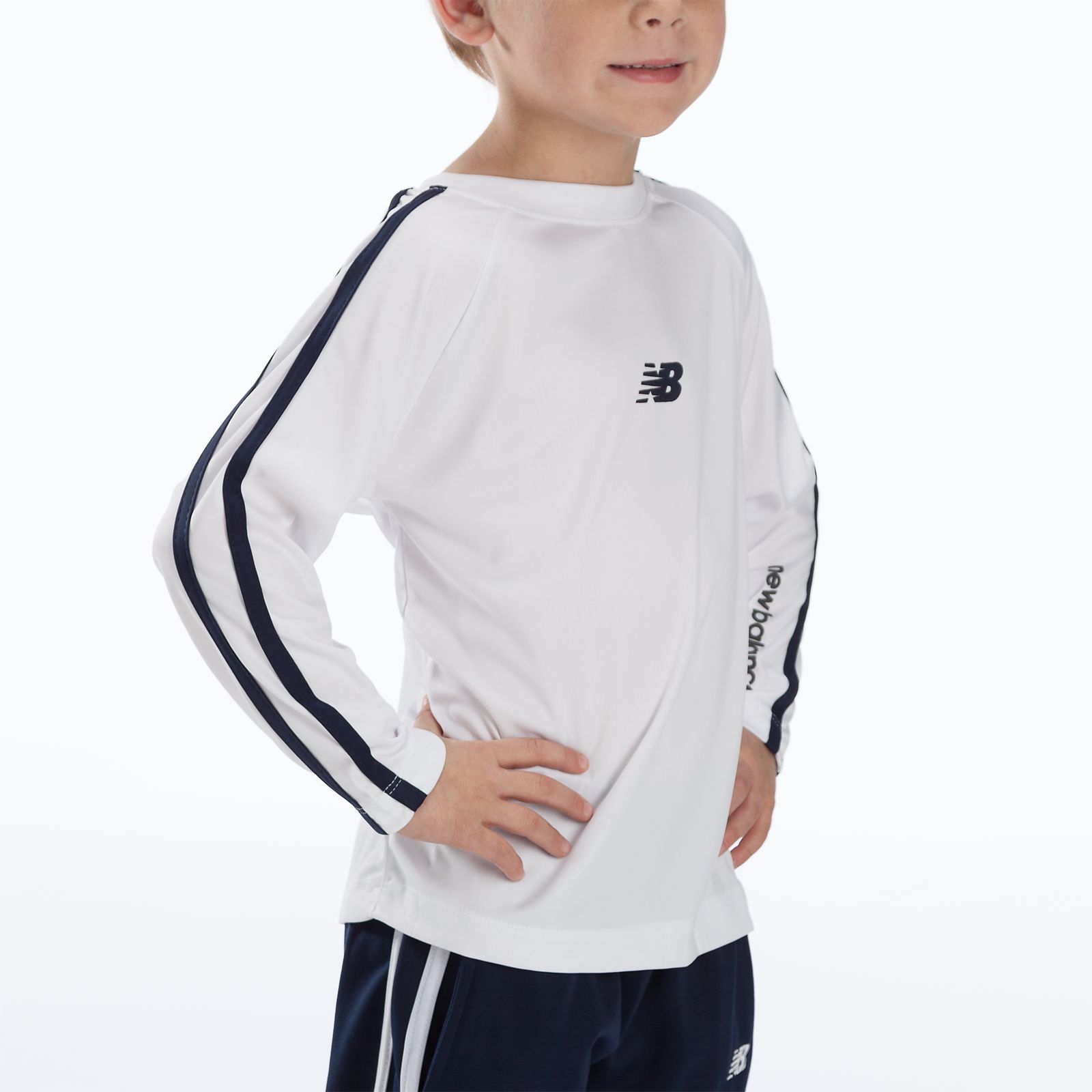 Youth Athletic Long Sleeve Top, White with Black