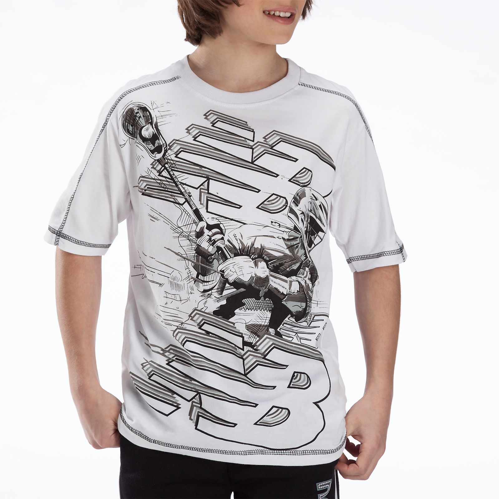 Youth Athletic Short Sleeve Top, White with Black