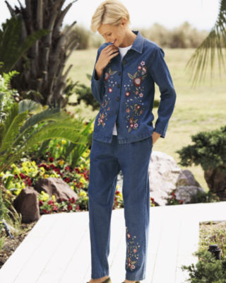 Embroidered Denim Pants Set