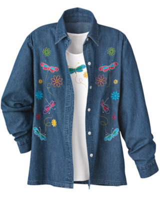 Embroidered Denim Shirt w/ FREE Tank