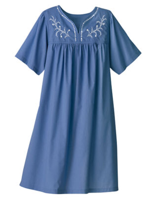 Embroidered Chambray Dress