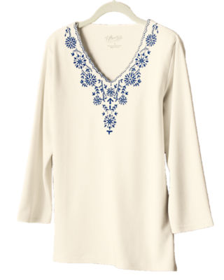 UltraSofts&reg; 3/4 Sleeve Embroidered V-Neck Tee 