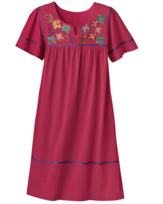Autumn Leaves Embroidered Cotton Dress