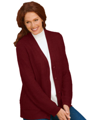 Wine Textured V-neck Cardigan