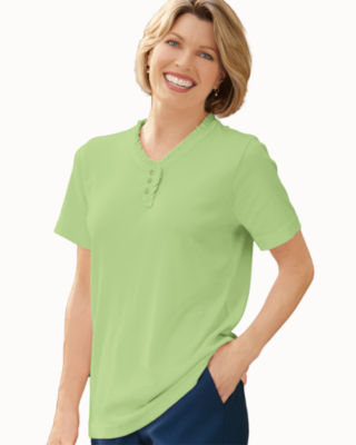 Ruffle Trim Knit Henley