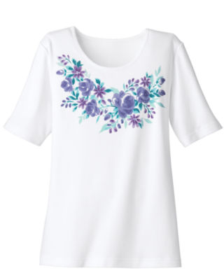 Blue Floral Knit Top 