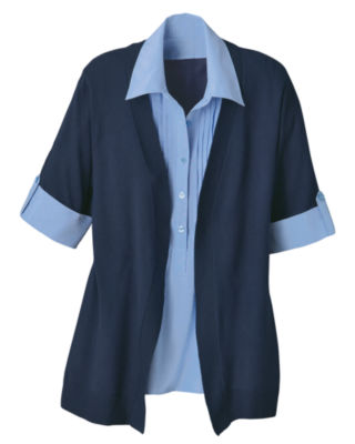 Chambray Two-Fer Sweater