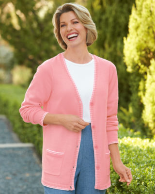 Stripe Trim Cardigan Sweater 