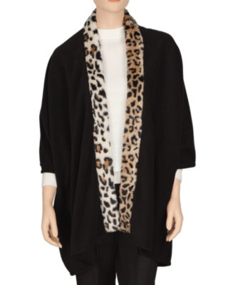 Fleece Leopard Trimmed Ruana