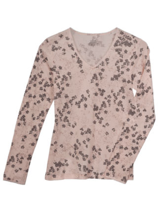 Pink Print Cuddl Duds Long Sleeve Lace Thermal Top