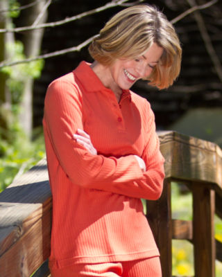 Pumpkin Drop-Needle Stitch Henley Top