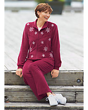 Wine Snowflake Velour Pants Set