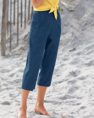Cotton Denim Cropped Pants