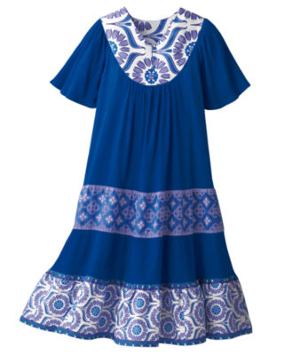 Cobalt Tiered Crinkle Cotton Dress