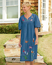Embroidered Butterfly Denim Dress