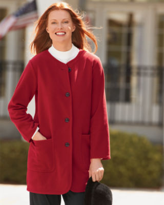 Winter White Button Front Fleece Coat