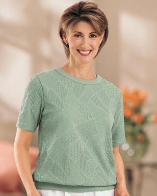 Texture-Knit Crew Neck Top