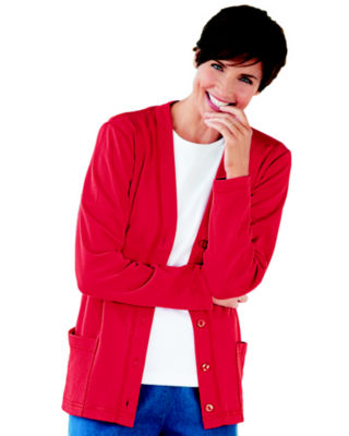Red Button-Front Knit Cardigan