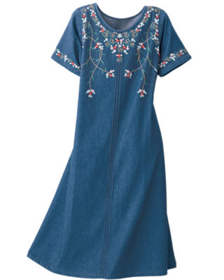 Denim Embroidered Dress