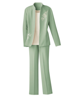 3-Piece Embroidered Pants Suit