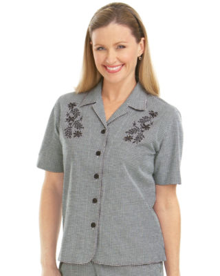 Cutout Gingham Embroidered Shirt