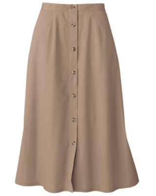 Twill Button Front Skirt
